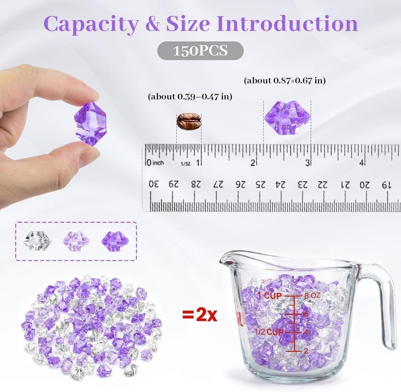 DomeStar Fake Crushed Ice Rocks, 150PCS Clear and Light Violet Acrylic Crushed Ices Purple Fake Diamonds Plastic Clear Gems Marble Vases Fillers Table Scatter Decoration - Image 2