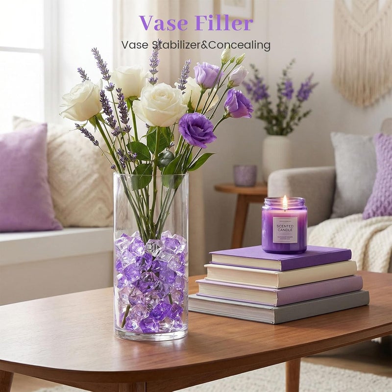 DomeStar Fake Crushed Ice Rocks, 150PCS Clear and Light Violet Acrylic Crushed Ices Purple Fake Diamonds Plastic Clear Gems Marble Vases Fillers Table Scatter Decoration - Image 3