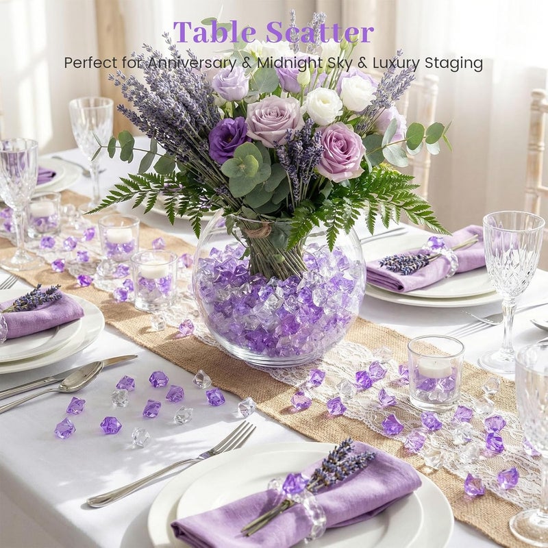 DomeStar Fake Crushed Ice Rocks, 150PCS Clear and Light Violet Acrylic Crushed Ices Purple Fake Diamonds Plastic Clear Gems Marble Vases Fillers Table Scatter Decoration - Image 4