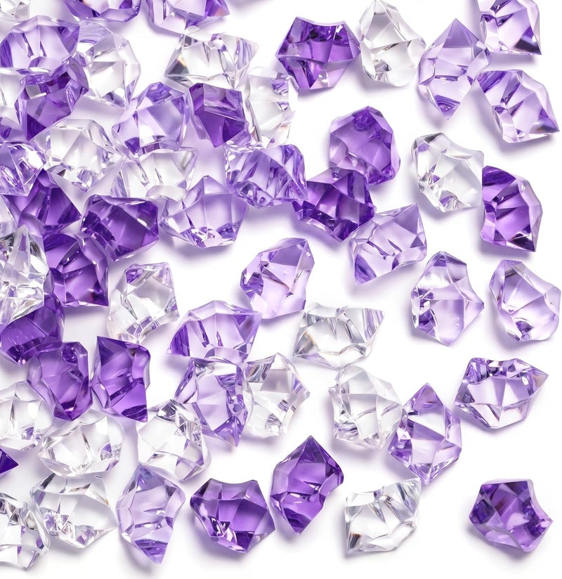 DomeStar Fake Crushed Ice Rocks, 150PCS Clear and Light Violet Acrylic Crushed Ices Purple Fake Diamonds Plastic Clear Gems Marble Vases Fillers Table Scatter Decoration - Image 1