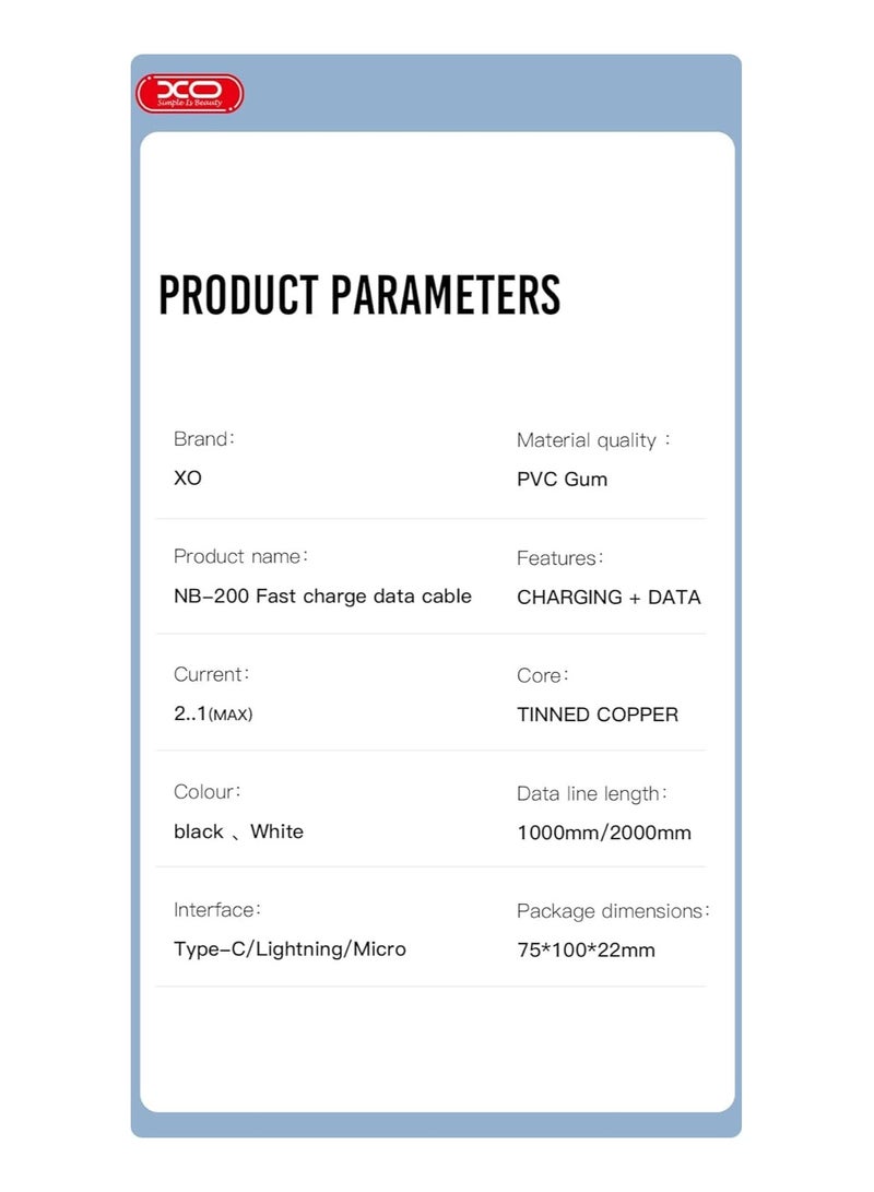 XO NB200 Lighting Cable 2M - White - Image 2