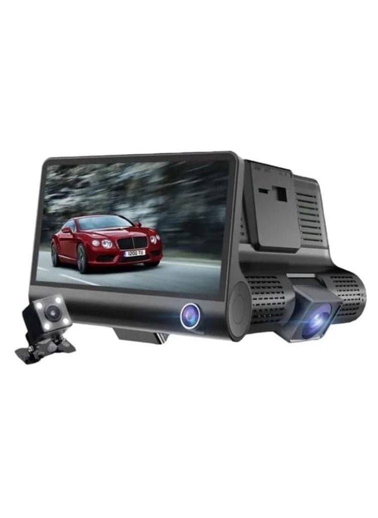 Ntech NTECH 3-Channel Dash Cam 4" Inches TFT/LCD/Car/DVR, Front Inside Rear Three Way Night Vision HD 1080P Car Camera, 140° Wide Angle With G-Sensor Motion Detection Parking Monitor - Color (Black)  - Image 1