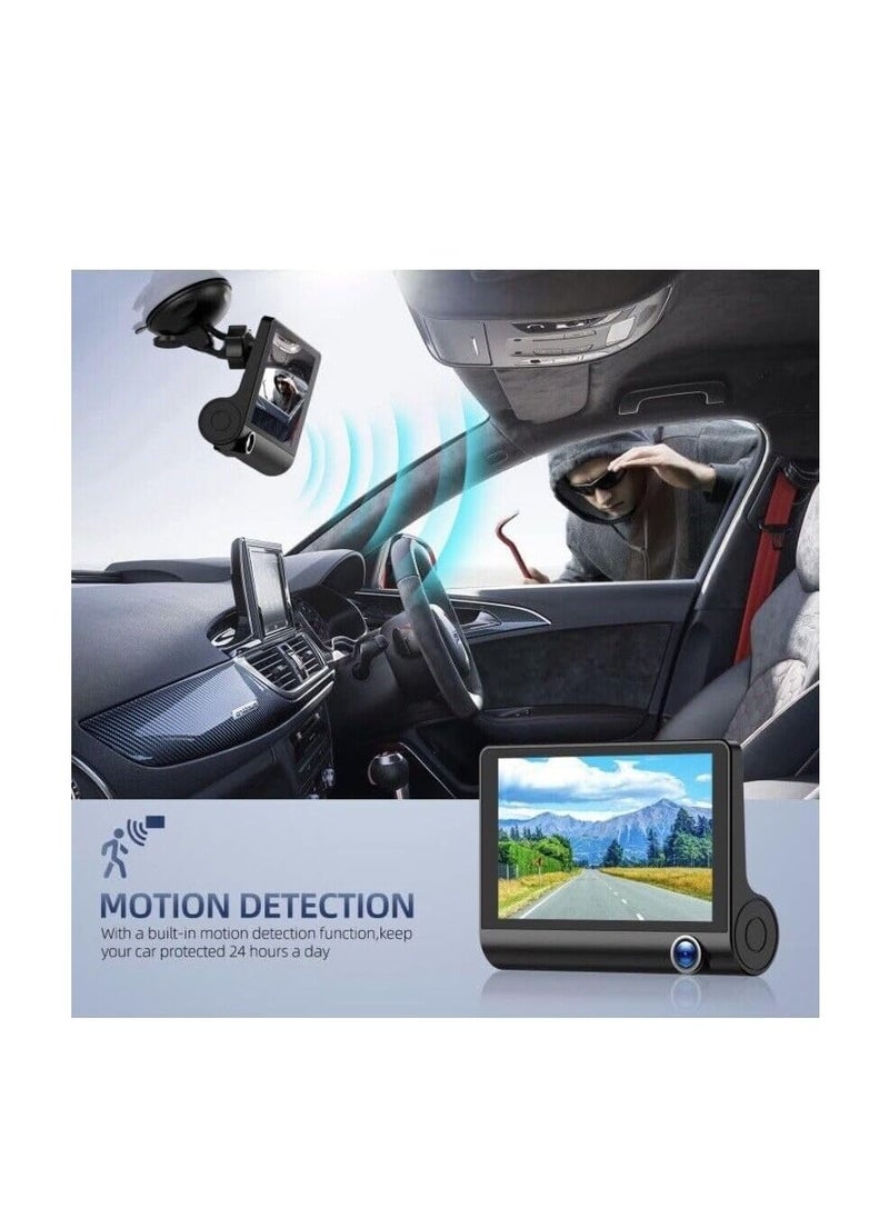 Ntech - NTECH 3-Channel Dash Cam 4" Inches TFT/LCD/Car/DVR, Front Inside Rear Three Way Night Vision HD 1080P Car Camera, 140° Wide Angle With G-Sensor Motion Detection Parking Monitor - Color (Black) - Image 1