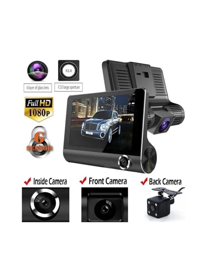 Ntech NTECH 3-Channel Dash Cam 4" Inches TFT/LCD/Car/DVR, Front Inside Rear Three Way Night Vision HD 1080P Car Camera, 140° Wide Angle With G-Sensor Motion Detection Parking Monitor - Color (Black)  - Image 2