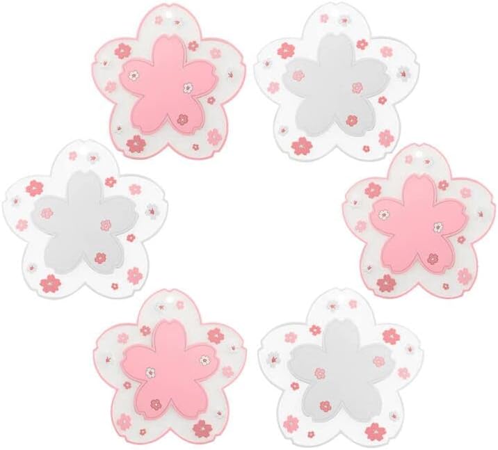 Binoster Sakura Coasters Set of 6 Kawaii Cup Mat Anti-Skid Pot Bowl Pad Placemats PVC Cherry Blossom Coaster for Drinks Coffee Table Cute Room Home Kitchen Decor Kawaii Desk Accessories(4.3in) - Image 1
