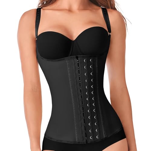 Ann Chery Corset Waist Trainer for Women’s Weight Loss - Colombian Waist Cincher With Straps - 3 Hook Semi Vest Body Shaper Black - Image 3