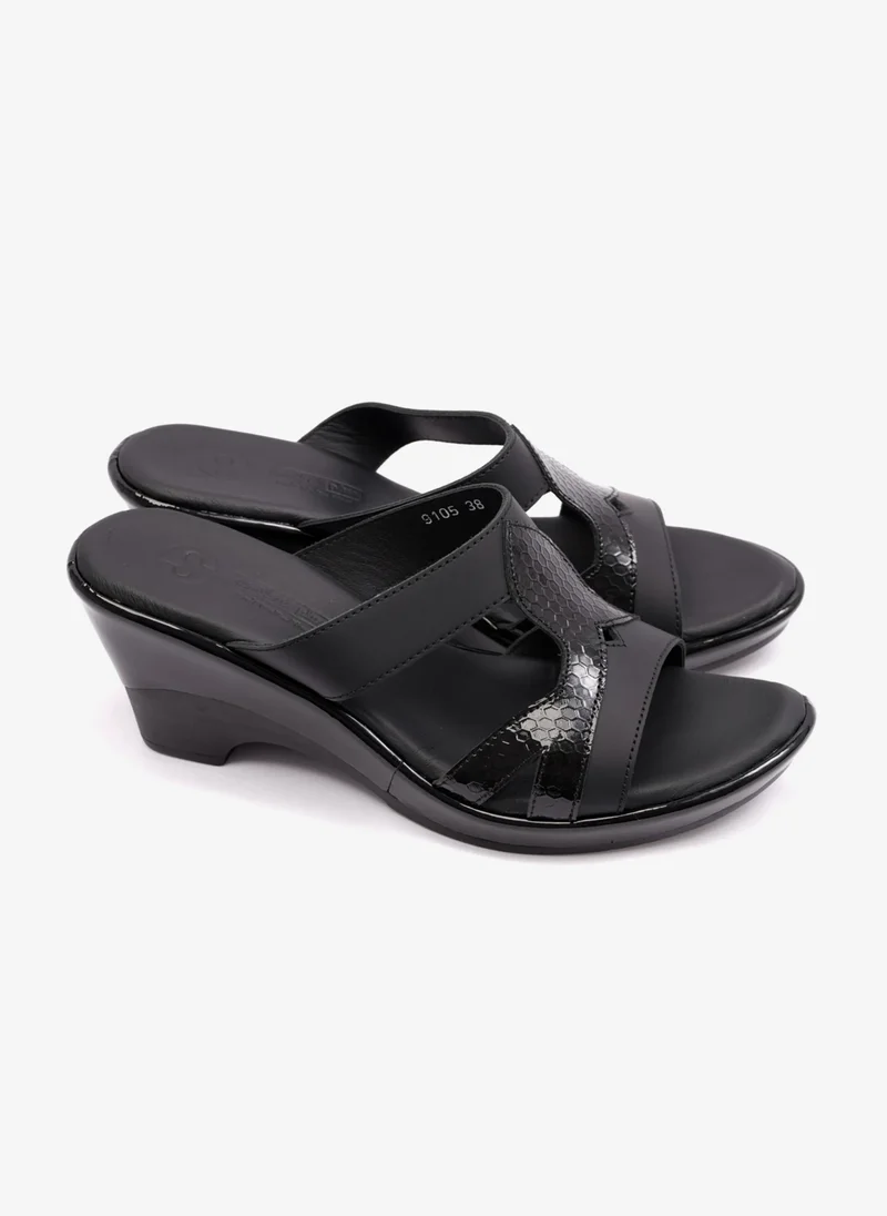 Comfort Plus HIGH HEELS COMFORT PLUS MATT LEATHER LADIES SANDAL BLACK