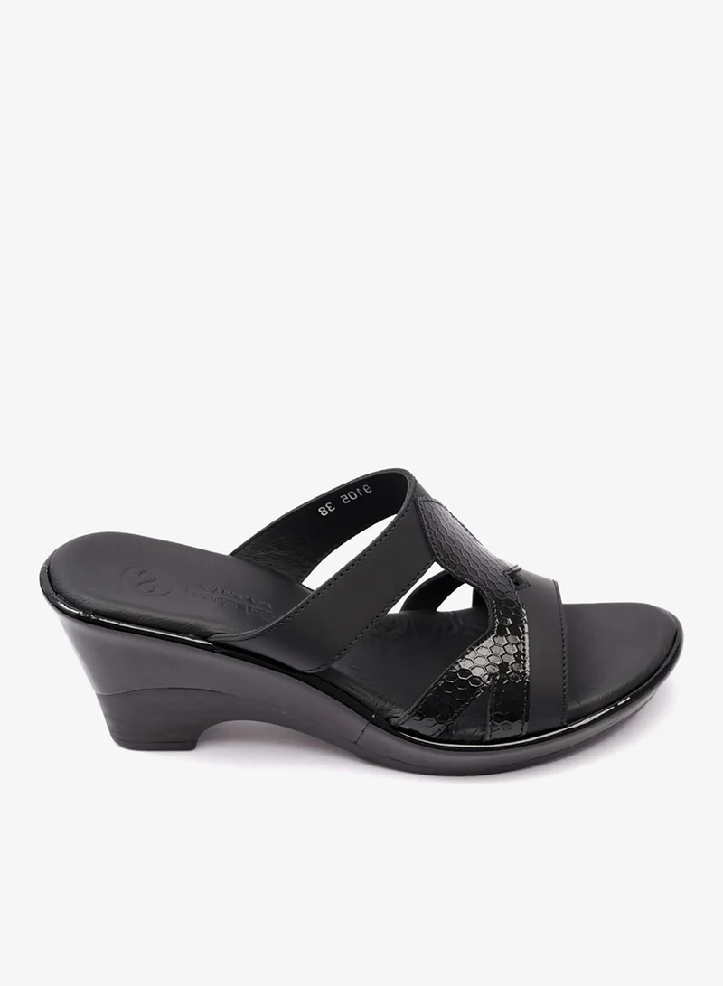 كومفورت بلس صندل نسائي جلد مطفي مريح بكعب عالٍ أسود