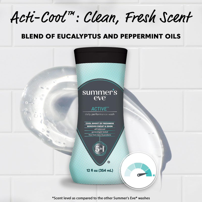 Summer's Eve Active Daily Performance Feminine Wash, pH-Balanced Body Wash for Women, Removes Vaginal Odor with Scents of Eucalyptus & Peppermint, 12 Fl Oz - Image 4