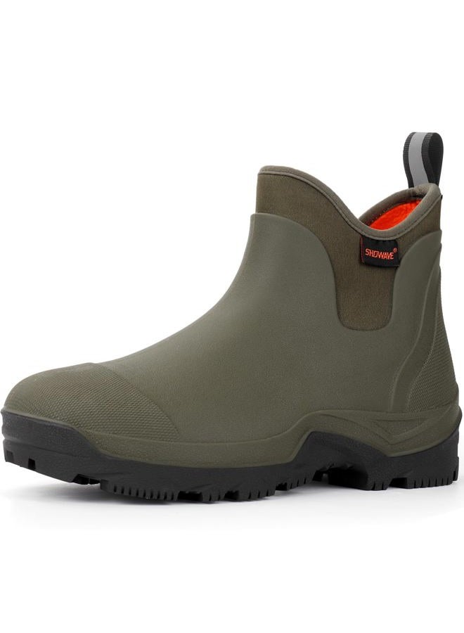Showave Ankle Rain Boots Men Insulated Rubber Boots For Men Garden Waterproof Boot Mud Lightweight Booties For Farming Fishing Outdoor, Olive, 8 - Image 1