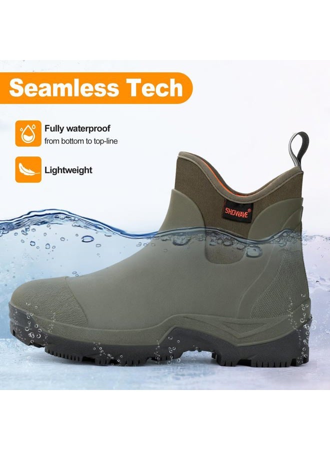 Showave Ankle Rain Boots Men Insulated Rubber Boots For Men Garden Waterproof Boot Mud Lightweight Booties For Farming Fishing Outdoor, Olive, 8 - Image 5