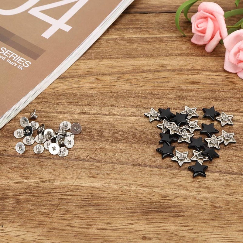 20 Pcs Star Shaped Rivet Stud Button Screws For DIY Clothes Shoes Decoration Flat Black - Image 5