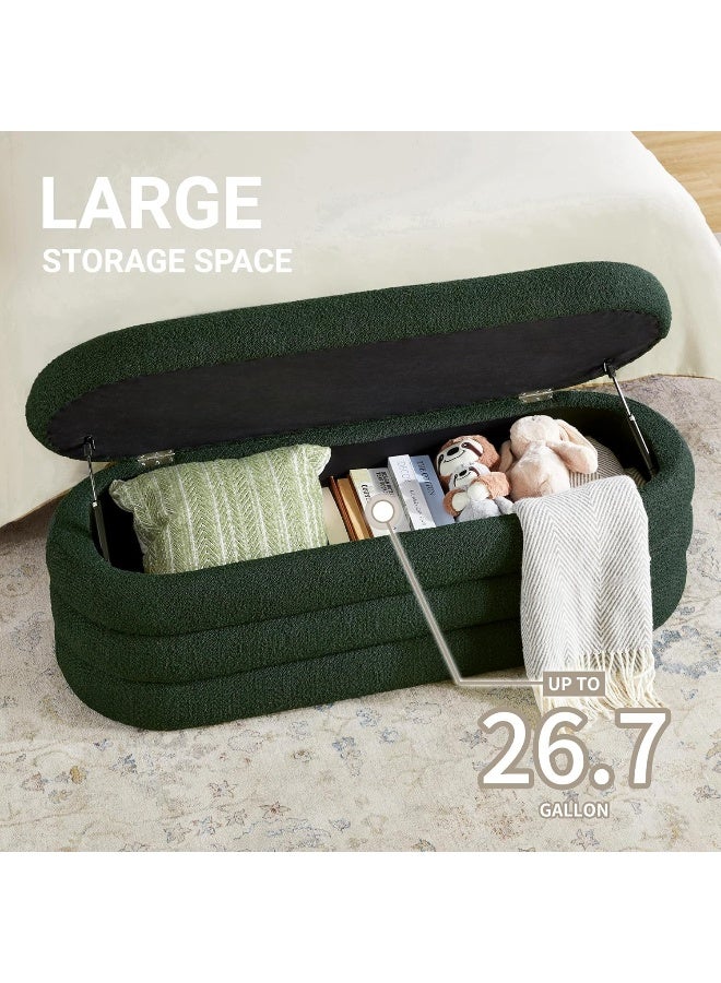 Zayn comforts Upholstered Fabric Storage Ottoman Bench Sophisticated Large Oval Storage Solution for Bedroom and Living Room, Perfect for End-of-Bed Use (Deep Green) - Image 3