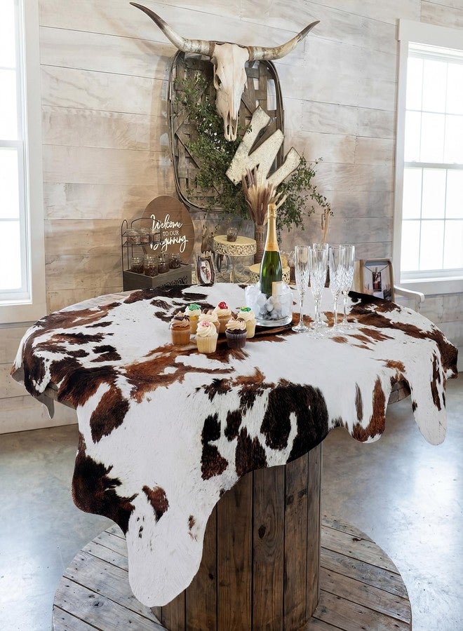 Moukeren 1 Pack 60 x 31.5 inches Cow Tablecloth Brown White Cowhide Print Western Farmhouse Style Table Cloth for Kitchen Dining Tablecloths Table Cover Decor for Party Patio - Image 1