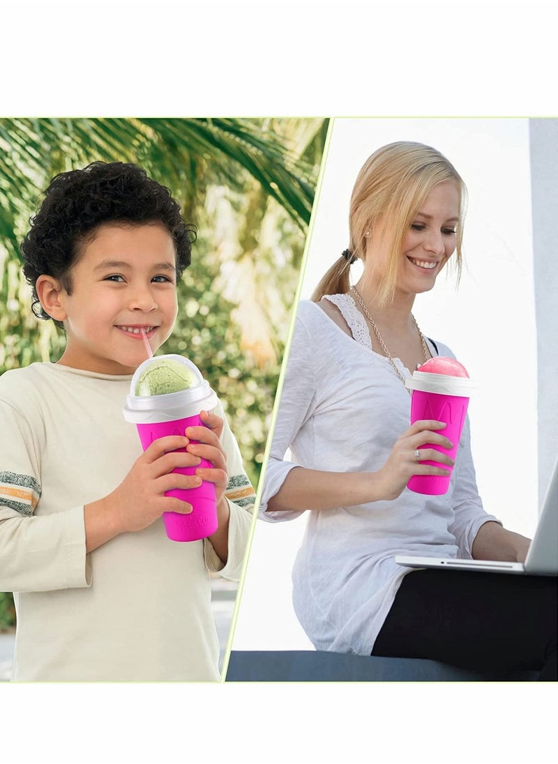 Excefore - Slushie Maker Cup, Magic Quick Frozen Smoothies Cup, Cooling Cup, Double Layer Squeeze Slushy Maker Cup, Homemade Milk Shake Ice Cream Maker DIY Smoothie Cup for Children and Family (Pink) - Image 1