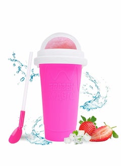 Slushie Maker Cup, Magic Quick Frozen Smoothies Cup, Cooling Cup, Double Layer Squeeze Slushy Maker Cup, Homemade Milk Shake Ice Cream Maker DIY Smoothie Cup for Children and Family (Pink)