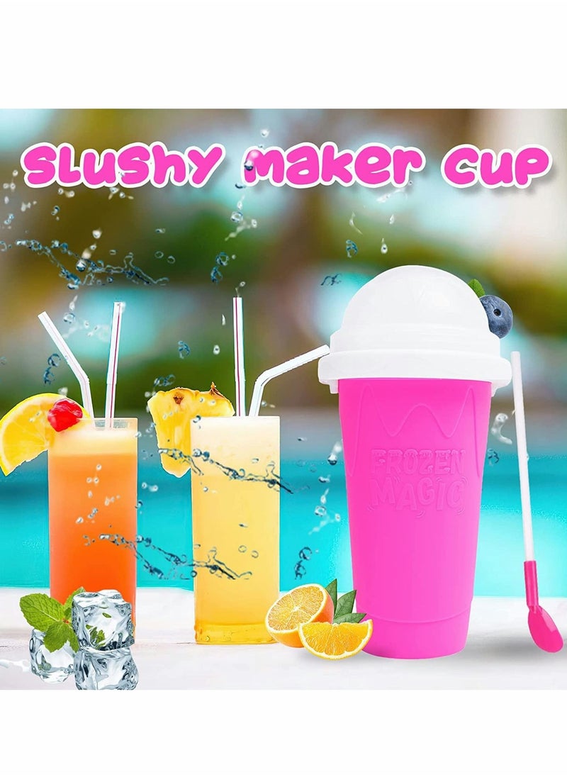 Excefore - Slushie Maker Cup, Magic Quick Frozen Smoothies Cup, Cooling Cup, Double Layer Squeeze Slushy Maker Cup, Homemade Milk Shake Ice Cream Maker DIY Smoothie Cup for Children and Family (Pink) - Image 1