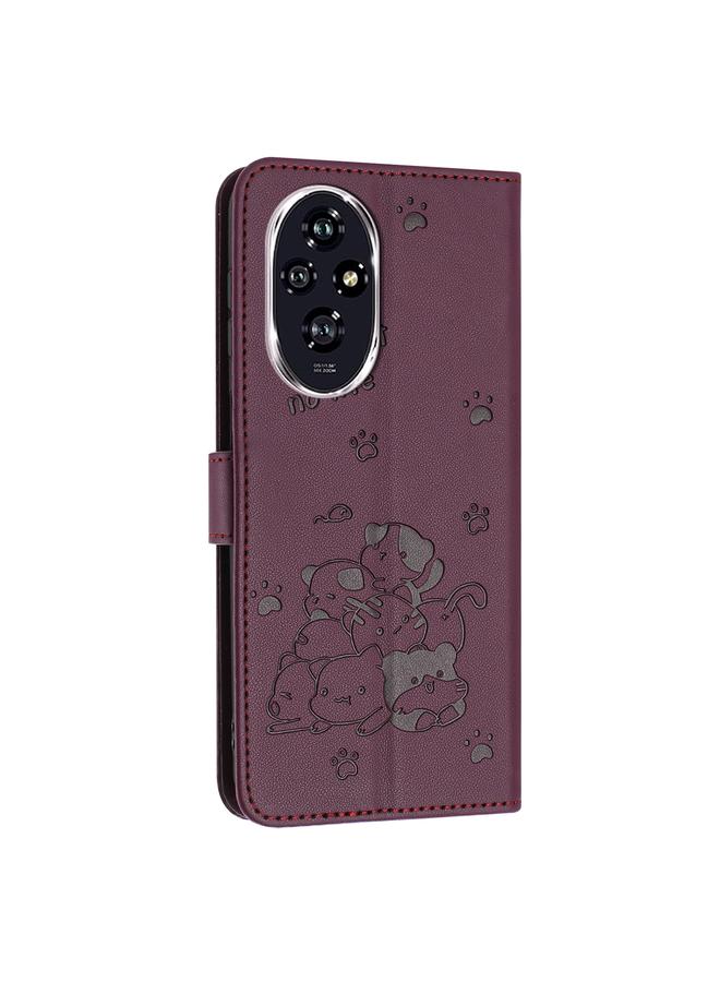 The Bros Phone Case For Honor 200 Pro 5G Embossed Kitten Phone Leather Phone Case with Lanyard - Image 3