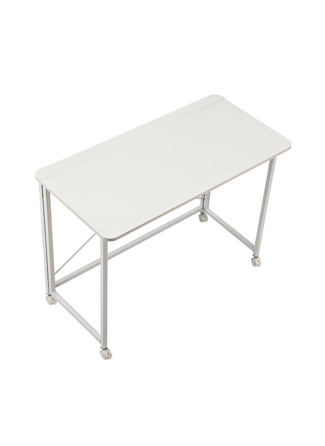 LAWAZIM Folding Table - 100x50x75cm White - Folding Computer Desk with Wooden Top, Iron Legs, Lockable Wheels, and X-Shaped Back -Ideal for Home Office, Study, Small Spaces, and Temporary Workstations  - Image 5