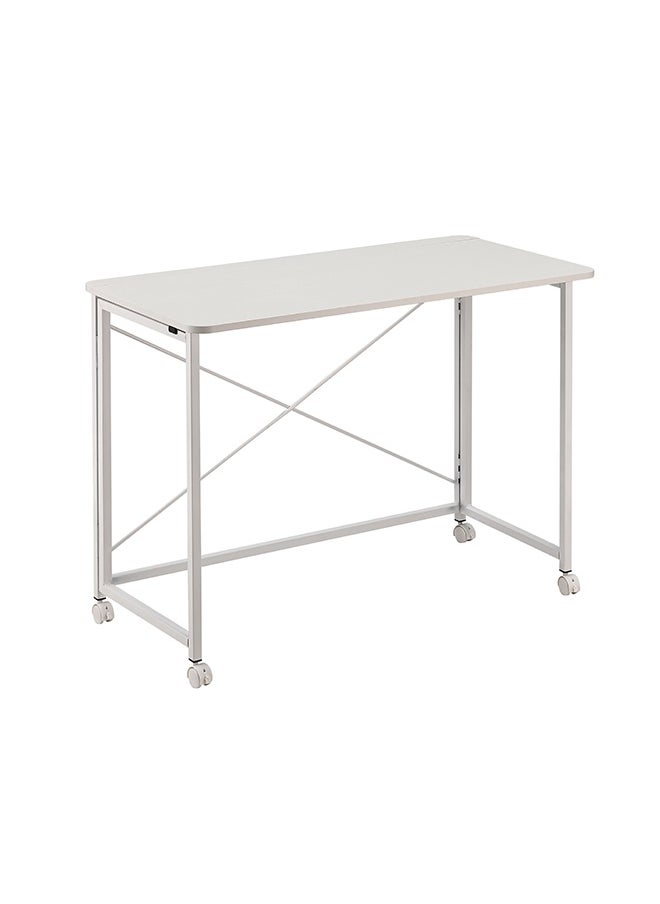 LAWAZIM Folding Table - 100x50x75cm White - Folding Computer Desk with Wooden Top, Iron Legs, Lockable Wheels, and X-Shaped Back -Ideal for Home Office, Study, Small Spaces, and Temporary Workstations  - Image 4