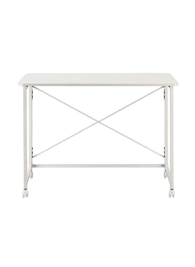 LAWAZIM Folding Table - 100x50x75cm White - Folding Computer Desk with Wooden Top, Iron Legs, Lockable Wheels, and X-Shaped Back -Ideal for Home Office, Study, Small Spaces, and Temporary Workstations  - Image 3
