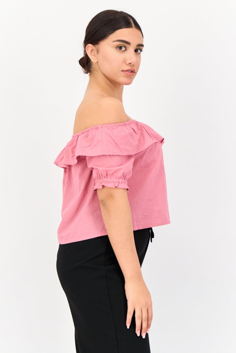 ONLY Women Round Neck Short Sleeve Solid Crop Top, Mauve Pink - Image 2