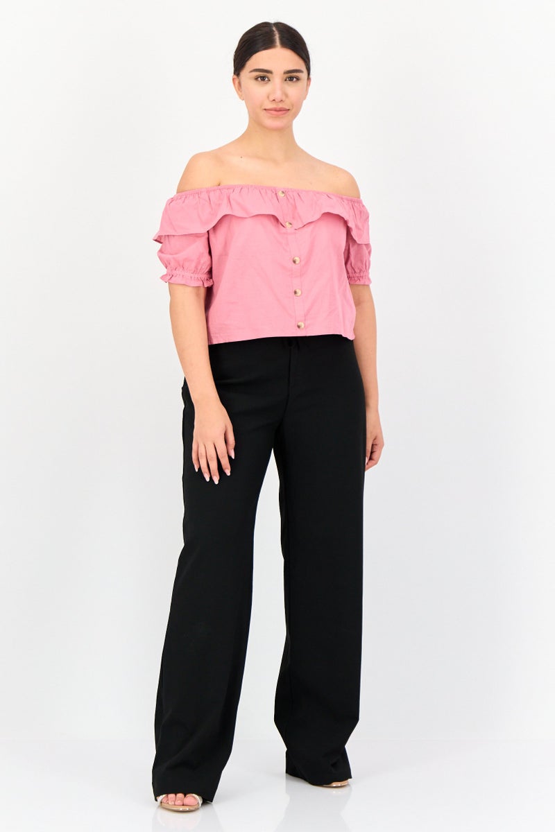 ONLY Women Round Neck Short Sleeve Solid Crop Top, Mauve Pink - Image 4