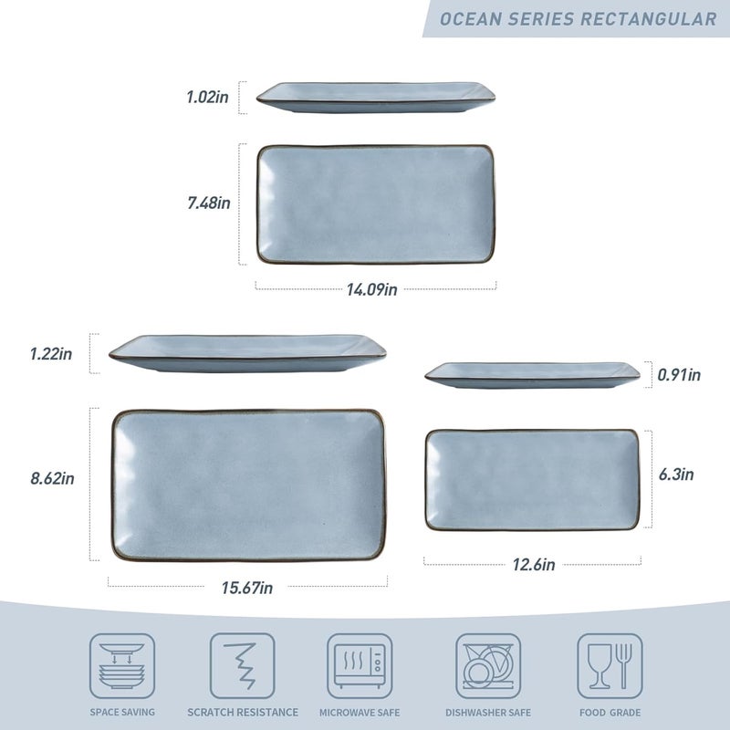 Famiware Serving Platter Rectangular 1567141126 inch Serving Dishes for Entertaining Microwave Dishwasher Safe Stonware Serving Trays for Party Turkey Cheese Ocean Series Blue - Image 2