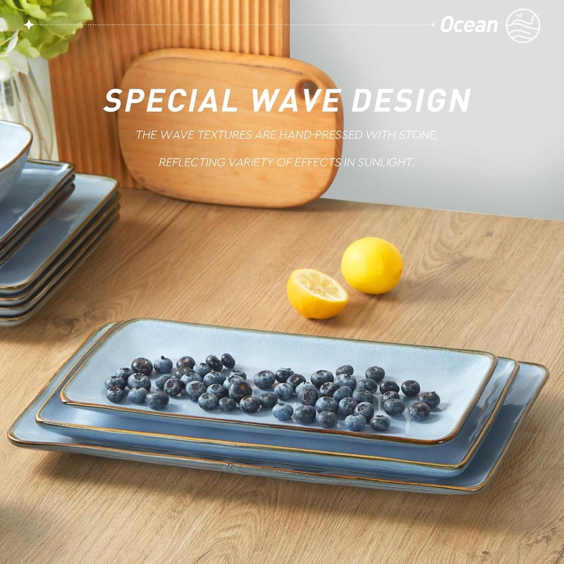 Famiware Serving Platter Rectangular 1567141126 inch Serving Dishes for Entertaining Microwave Dishwasher Safe Stonware Serving Trays for Party Turkey Cheese Ocean Series Blue - Image 3