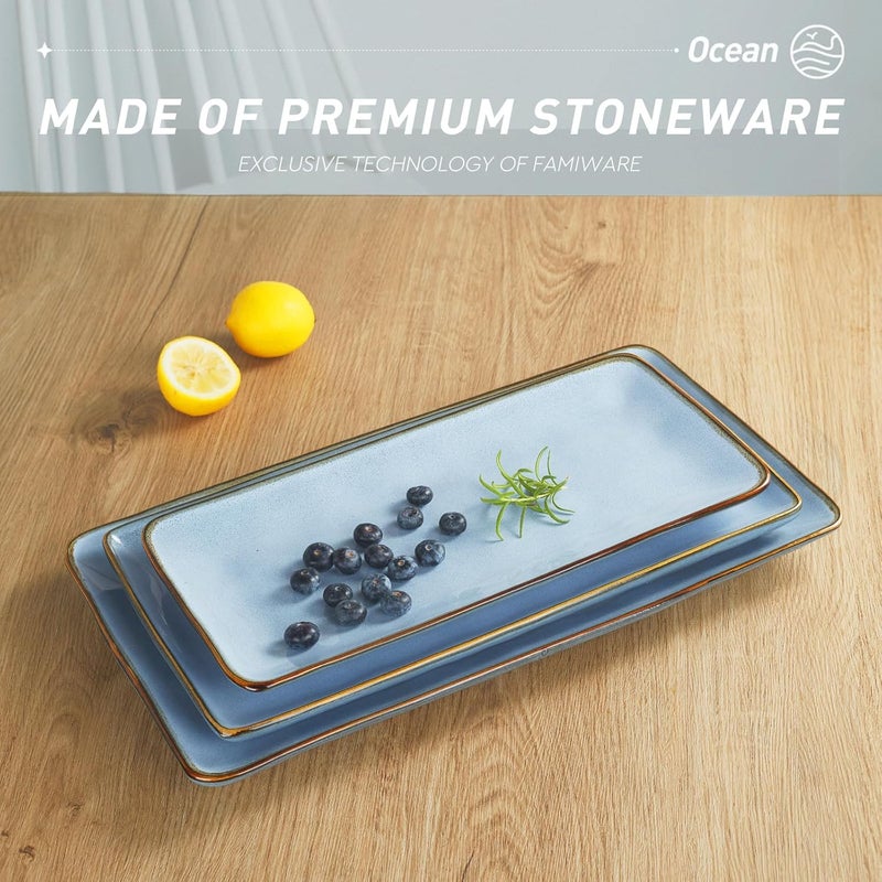 Famiware Serving Platter Rectangular 1567141126 inch Serving Dishes for Entertaining Microwave Dishwasher Safe Stonware Serving Trays for Party Turkey Cheese Ocean Series Blue - Image 5