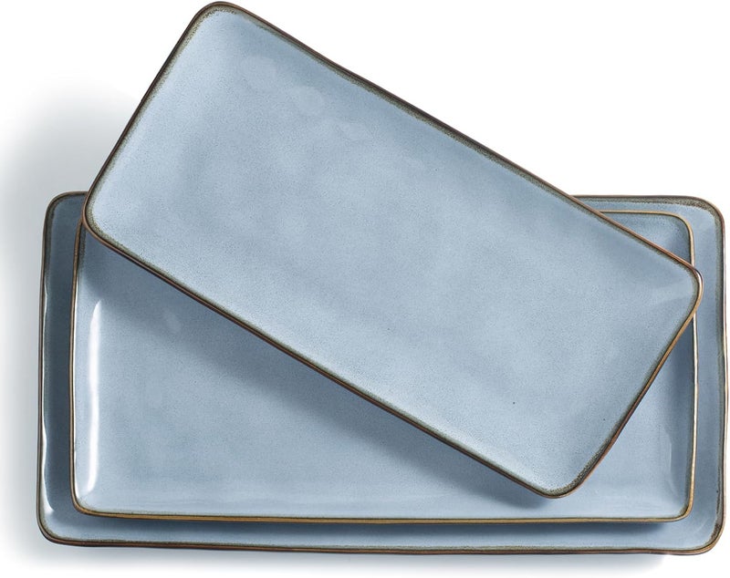 Famiware Serving Platter Rectangular 1567141126 inch Serving Dishes for Entertaining Microwave Dishwasher Safe Stonware Serving Trays for Party Turkey Cheese Ocean Series Blue - Image 1