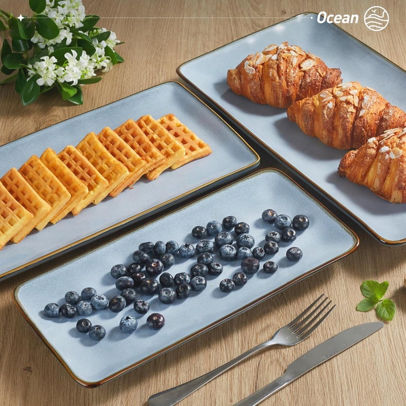 Famiware Serving Platter Rectangular 1567141126 inch Serving Dishes for Entertaining Microwave Dishwasher Safe Stonware Serving Trays for Party Turkey Cheese Ocean Series Blue - Image 4