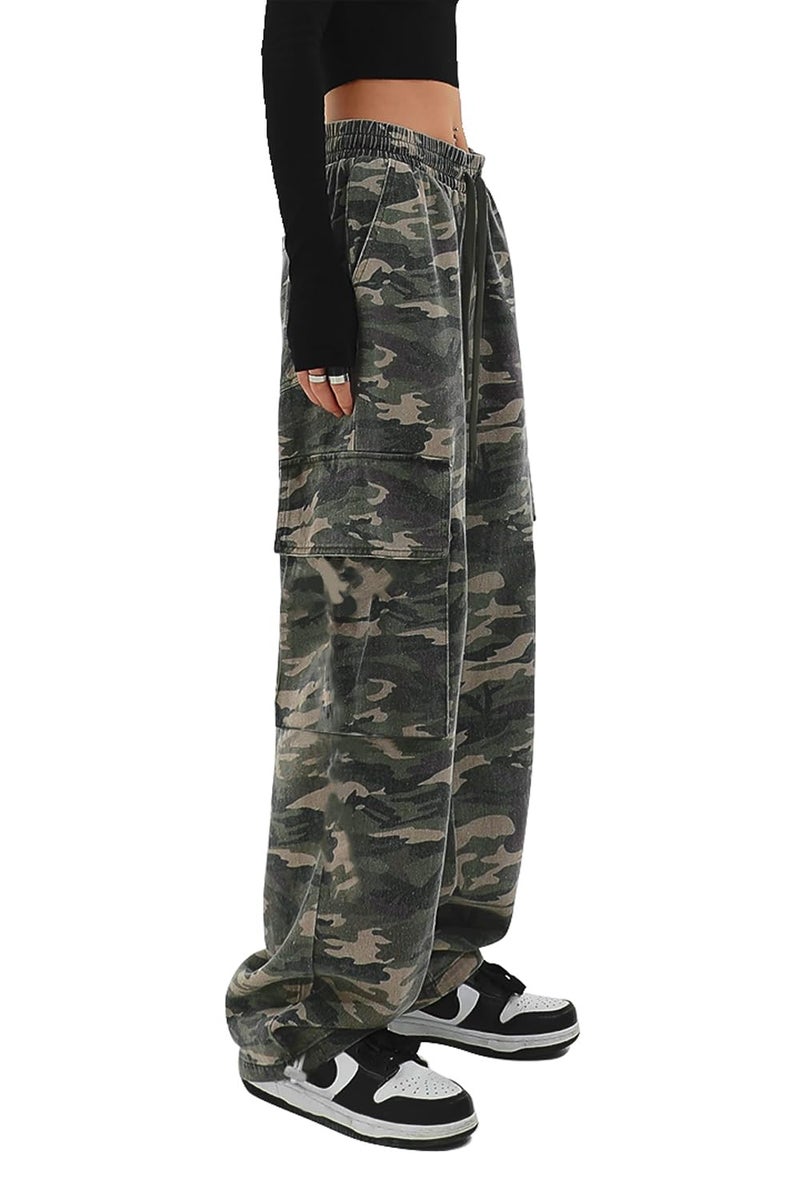 SESERAGI Cargo Pants Women Baggy Streetwear Y2K Drawstring Trousers Wide Leg Pants Camouflage XXL - Image 2