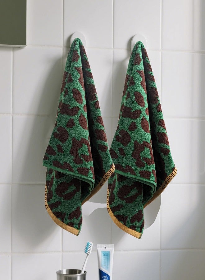 USTIDE Leopard Print Hand Towels Green and Brown Contrasting Face Towels Soft Luxury Fluffy Thick Cotton Towel Set for Bathroom Fashionable Spa Gym,2 Pack,14x30 - Image 3