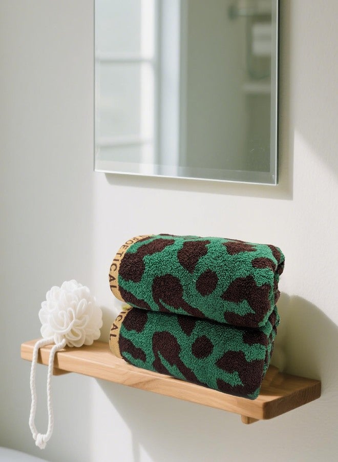USTIDE Leopard Print Hand Towels Green and Brown Contrasting Face Towels Soft Luxury Fluffy Thick Cotton Towel Set for Bathroom Fashionable Spa Gym,2 Pack,14x30 - Image 2