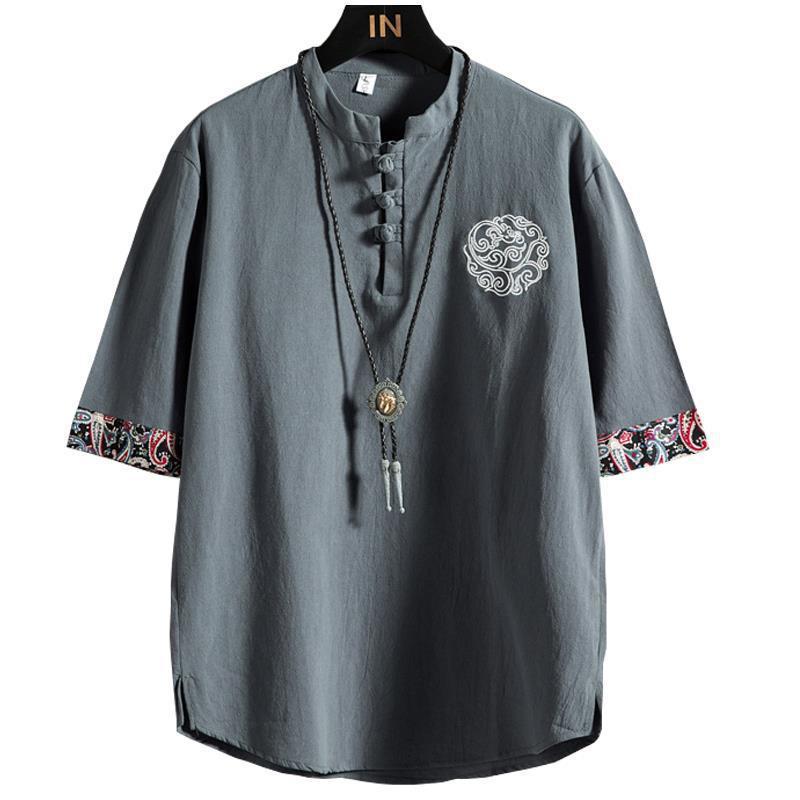 2023 Summer Chinese Style Embroidered Short-Sleeved T-Shirt Men'S New Arrival Plus Size Chubby Chaozhou Brand Loose Cotton Linen Top - Image 5