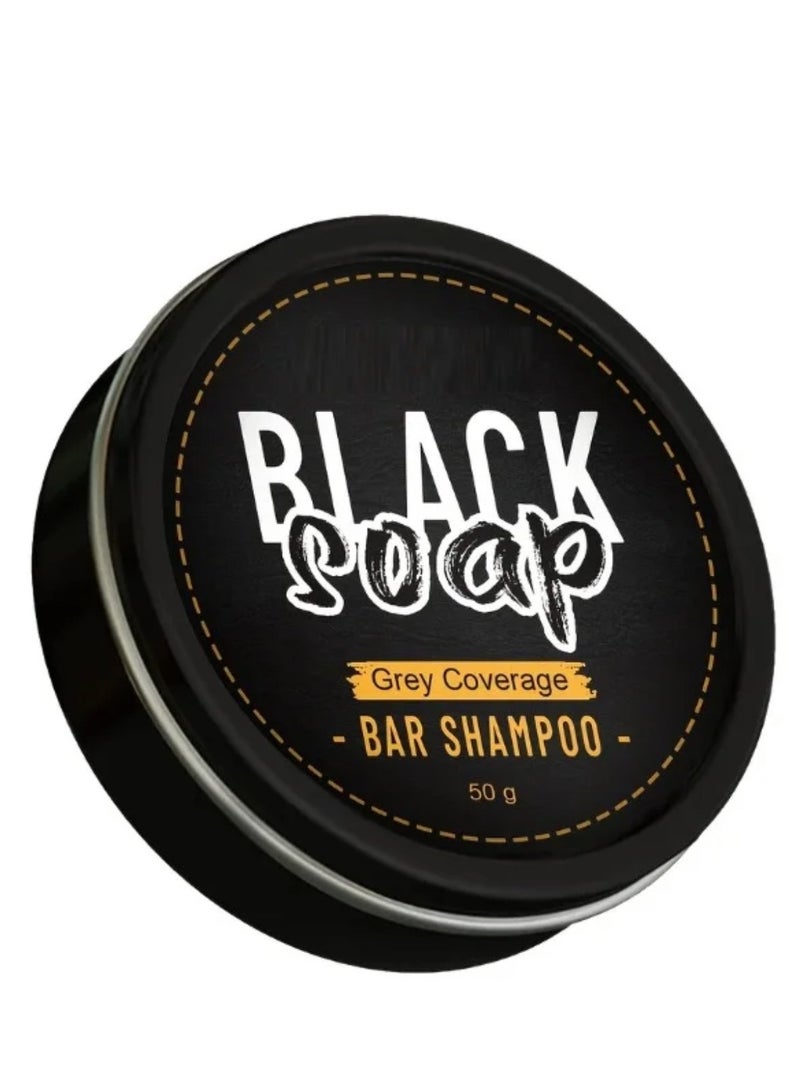 بلاك سوب صابون الشعر الأسود 50 جرام، شامبو لتغطية الشعر الرمادي، صابون مرطب لتغميق الشعر بمستخلصات عشبية لتنظيف فعال، يعزز نمو الشعر الصحي وحل للشعر الرمادي والأبيض، ينظف ويغذي فروة الرأس, العناية بالشعر - Image 1