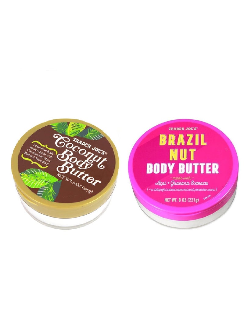 Trader Joe's TJ Brazil Nut Body Butter and Trader Joe's Coconut Body Butter Bundle of Luxurious Body Butters (2 Pack) -8 oz each 8 Ounce (Pack of 2) 