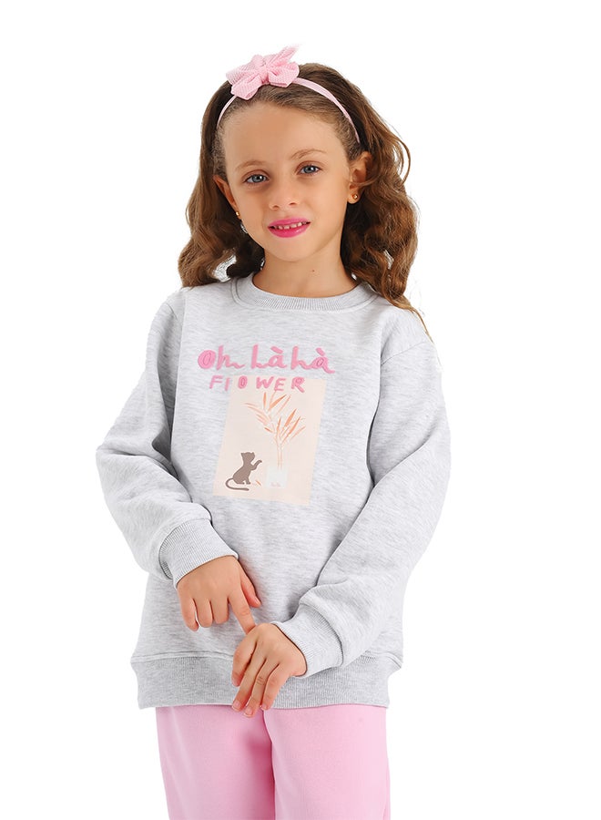 جوكي طقم بيجامه شتوي بنات مبطن فليس بطبعة القطة - Image 2