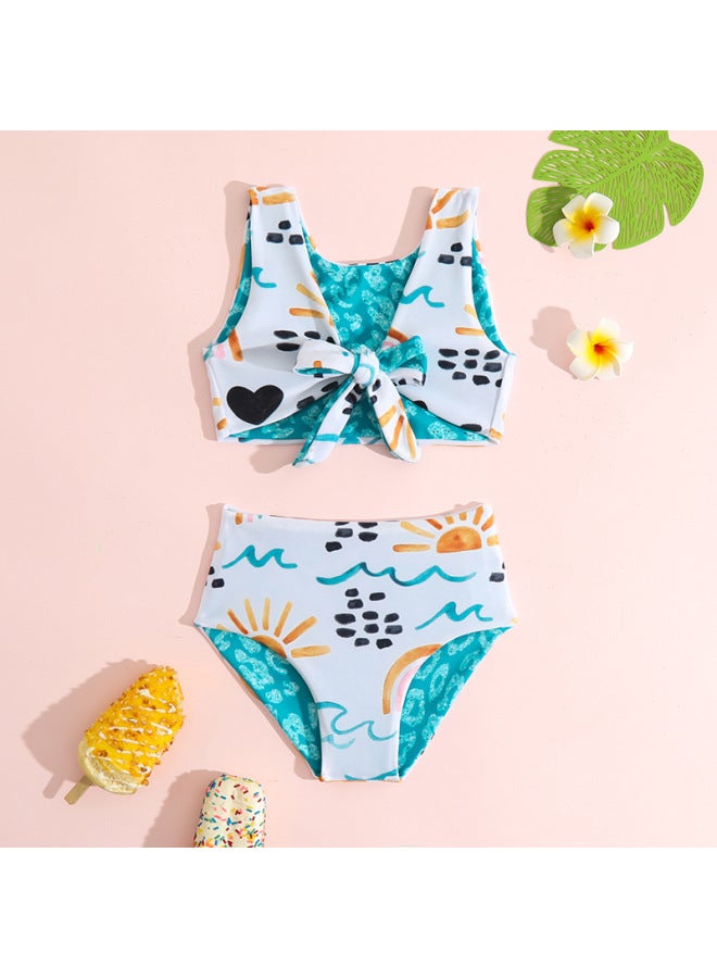 Children's Swimsuit Suit 2023 Girls Split Two-sided Swimsuit Direct Supply Can Be Distributed-Color:Small White Double-sided Printed Split Swimsuit + Hat- - Image 4