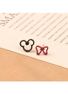 Sweet Mickey Butterfly Bow S925 Silver Needle Small Cartoon Fun Asymmetric Earrings Fresh Sweet Style for All Gender Stud earrings