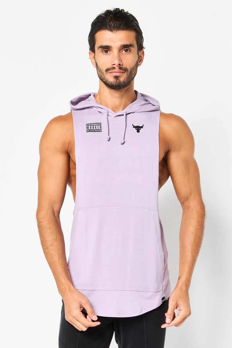 UNDER ARMOUR Men Loose Fit Hooded Sleeveless Training Vest, Lavender - Image 1