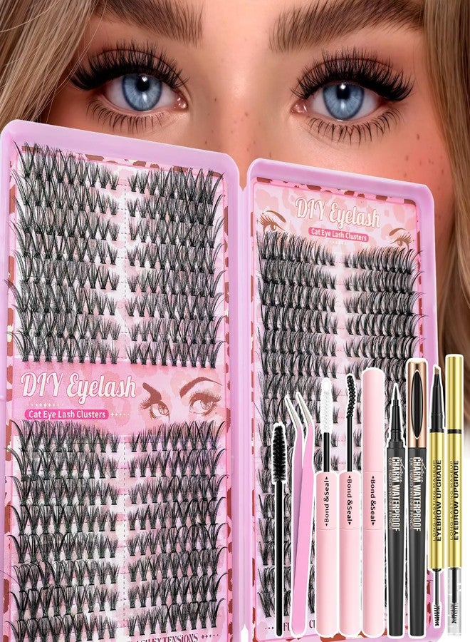 Floranest Lash Clusters Kit, 560 Pcs Eyelashes Clusters Kit 9-16mm Individual Natural Lash Extension Kit D Curl Fluffy Wispy False Eyelashes (40D+60D+80D New) With Eyeliner Dark Brown Two-In-One Eyebrow Pencil - Image 1