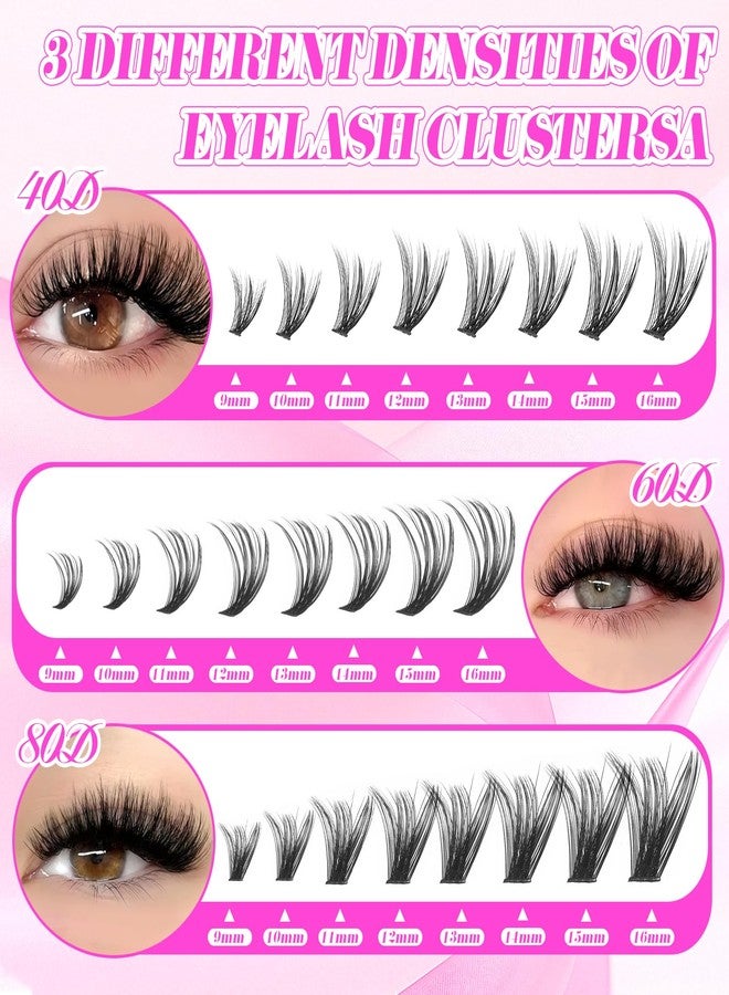 Floranest Lash Clusters Kit, 560 Pcs Eyelashes Clusters Kit 9-16mm Individual Natural Lash Extension Kit D Curl Fluffy Wispy False Eyelashes (40D+60D+80D New) With Eyeliner Dark Brown Two-In-One Eyebrow Pencil - Image 2