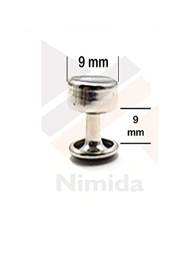 Nimida® Tablet Style Round Headed Flat Double Capped Large Size Metal Tubular Rivets Buttons Size 9 mm for DIY Leather Shoes Bag Bracelet Style Rapid Studs Pack of 100 (Silver) - Image 5