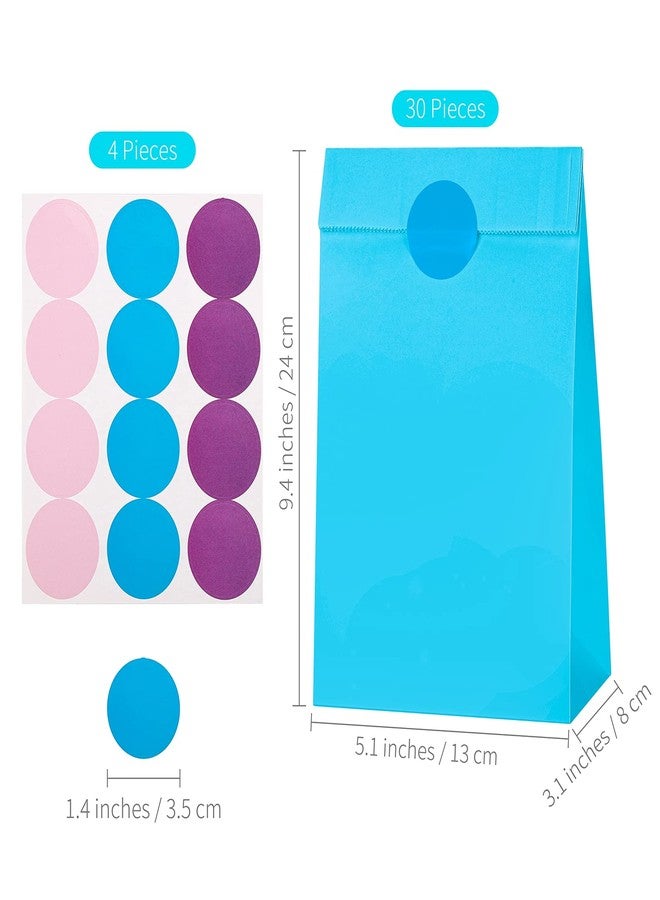 Cooraby 30 Pieces 5.1 x 3.1 x 9.4 Inches Colorful Kraft Paper Bags with 48 Stickers Party Treat for Wedding, Celebration, Birthday Party Supplies (Sky Blue, Light Purple, Pink) - Image 2
