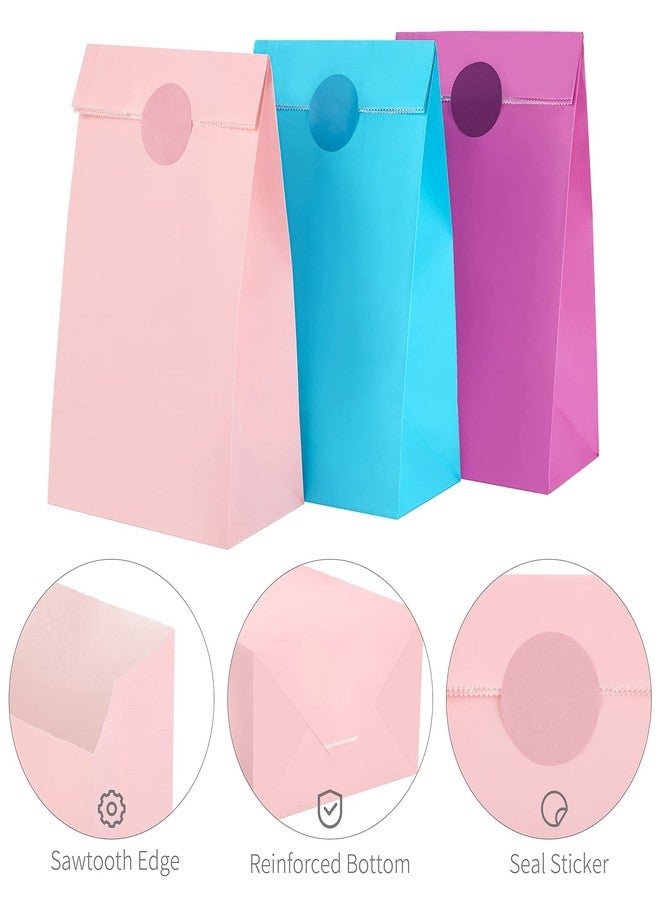 Cooraby 30 Pieces 5.1 x 3.1 x 9.4 Inches Colorful Kraft Paper Bags with 48 Stickers Party Treat for Wedding, Celebration, Birthday Party Supplies (Sky Blue, Light Purple, Pink) - Image 3
