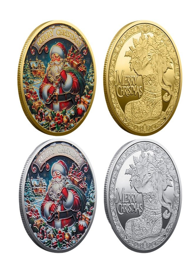 عملتان تذكاريتان لعيد الميلاد، وجهان، عملة سانتا كلوز، عملة معدنية سحرية لعيد الميلاد، هدية مثالية للأطفال - Image 1