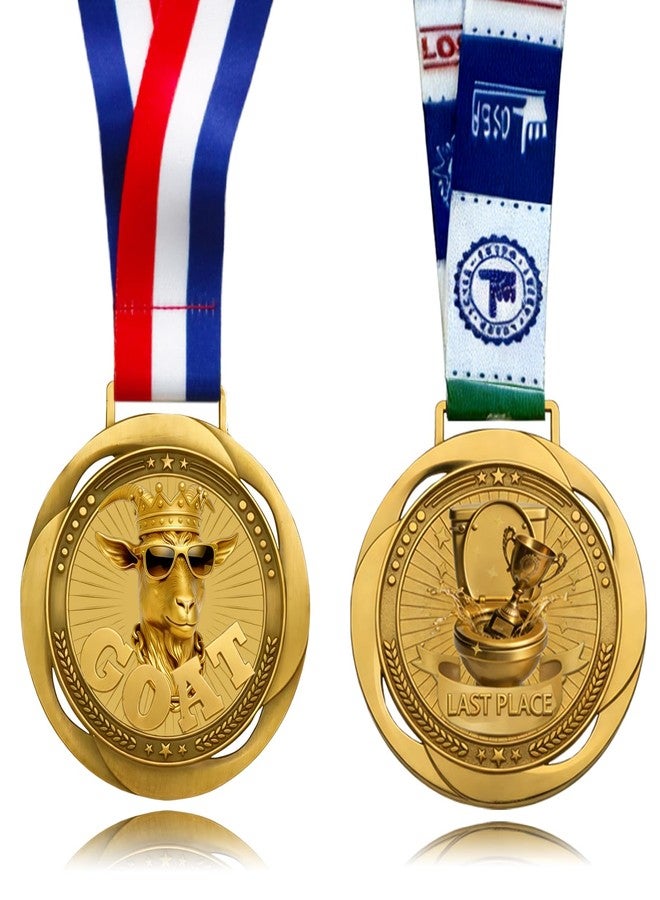 ميدالية الماعز من يوجوي + ميدالية مقعد المرحاض للمركز الأخير - جوائز مضحكة للبطل والخاسر مقاس 3.34 بوصة للرياضة، وكرة القدم الخيالية، والحفلات، والألعاب، ومسابقات المكاتب - Image 1