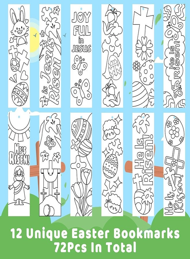 Haooryx Color Your Own Easter Bookmarks - 75Pcs He is Risen Coloring Bookmarks DIY Coloring Blank Paper Bookmark for Christian Reading Enthusiasts Gift Sunday Church Themed Party Goodie Bag Fillers - Image 2